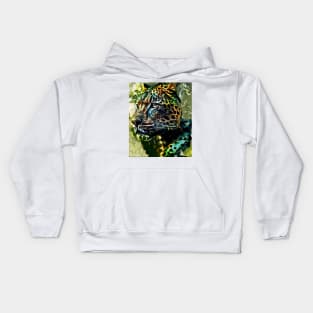 Majestic Digital Jaguar Cat Painting - Unleash Your Inner Wildness Kids Hoodie